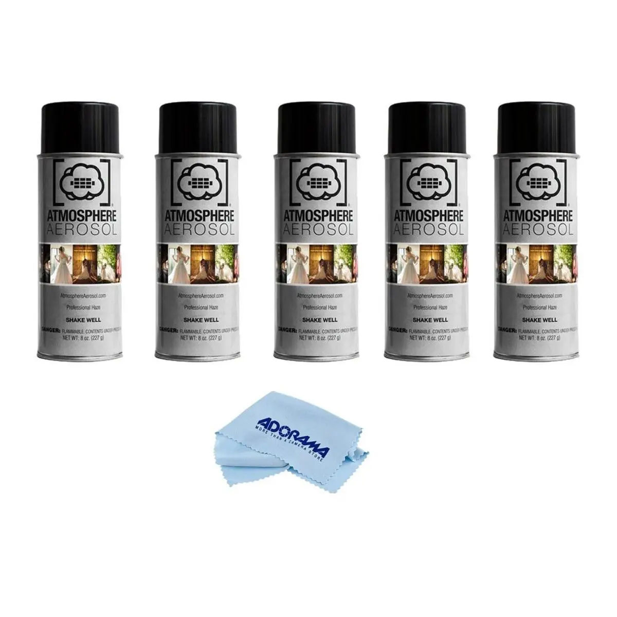 Atmosphere Aerosol 5x 8oz Haze/Fog Spray for Photographers and Filmmakers With Microfiber Cloth, Cleaning, Tool, Light