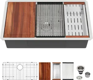 Logmey 33 Inch Undermount Kitchen Sink Workstation 33x19x9, 16 Gauge SUS304 Stainless Steel Single Bowl, Heavy Duty Deep Basin, Modern Upgrade for Home Kitchen Remodel