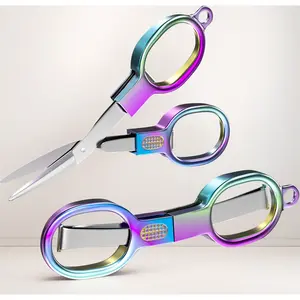 Premium Mini Folding Scissors Set of 2 Stainless Steel Blades Compact Travel Scissors for Purse Backpack Portable Craft Sewing Scissors Office Home Outdoor Sharp Tiny Safety Keychain