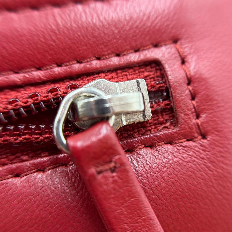 Pre-owned CHANEL Lambskin Leather Small Leather Goods Lambskin Camellia Embossed Large Gusset Flap Wallet Red