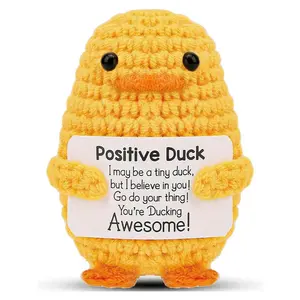 Crochet Duck Plush Toy with Card, Cute Positive Encouragement Duck Plushie, Desktop Decoration for Home Office,Gift for Friend.Decoration for Birthday, Christmas & Stocking Stuffers Encouragement Positive Knitted