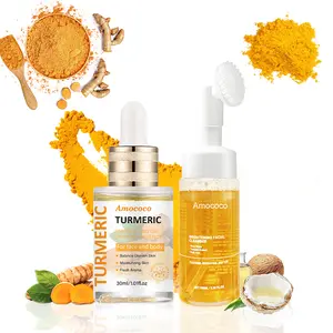 Turmeric Cleansing and Skincare Two Piece Set - Turmeric Cleansing Mousse, Turmeric Facial Body Oil - Comfortable Formula Gentle and Soothing Moisturize Moisturizing