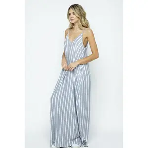 Just One of Those Days Maxi Dress in Grey Casual Fit Spaghetti Striped