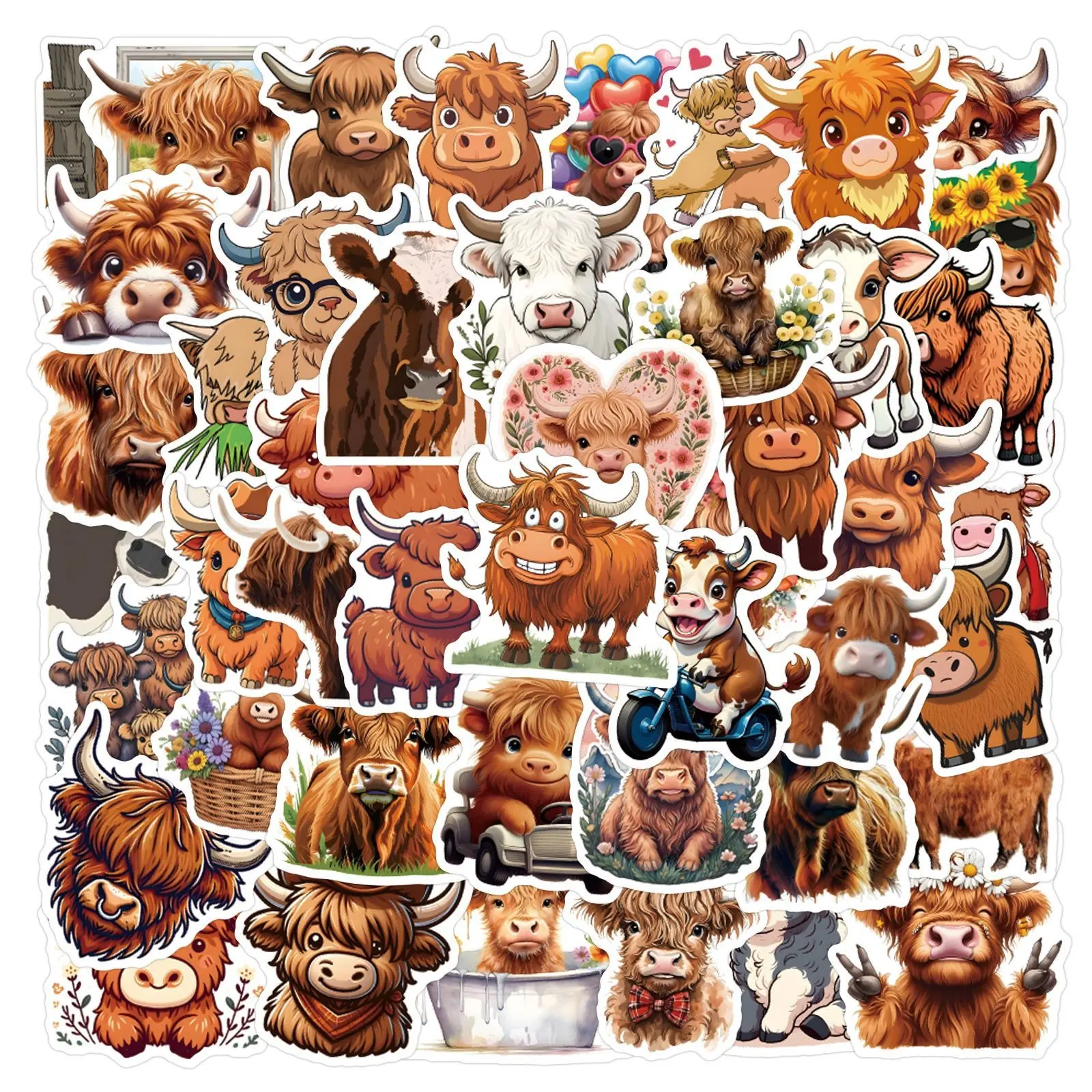 55PCS Highland Cow Stickers, Highland Cow Cattle Party Favors Supplies Birthday Party Decorations Gifts Decorative Stickers Waterproof Vinyl Aesthetics Stickers for Water Bottle Laptop Fun Party Accessories Sticker Packs