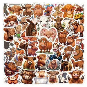 55PCS Highland Cow Stickers, Highland Cow Cattle Party Favors Supplies Birthday Party Decorations Gifts Decorative Stickers Waterproof Vinyl Aesthetics Stickers for Water Bottle Laptop Fun Party Accessories