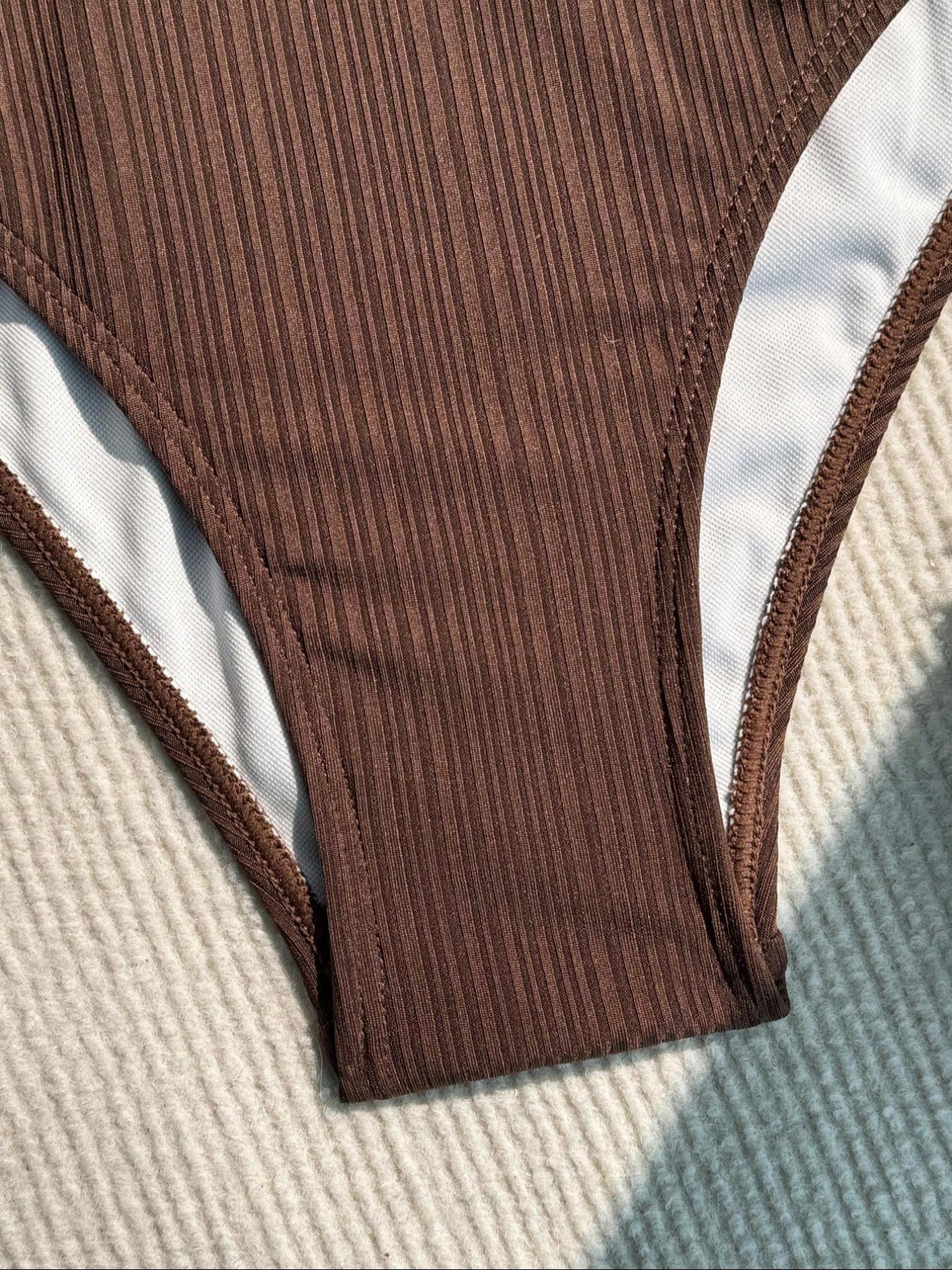 Two-Piece Set Women's Solid Color Bikini Set, Casual Fashion Chic Swimsuit Set, Ladies Swimwear for Beach Holiday Vacation