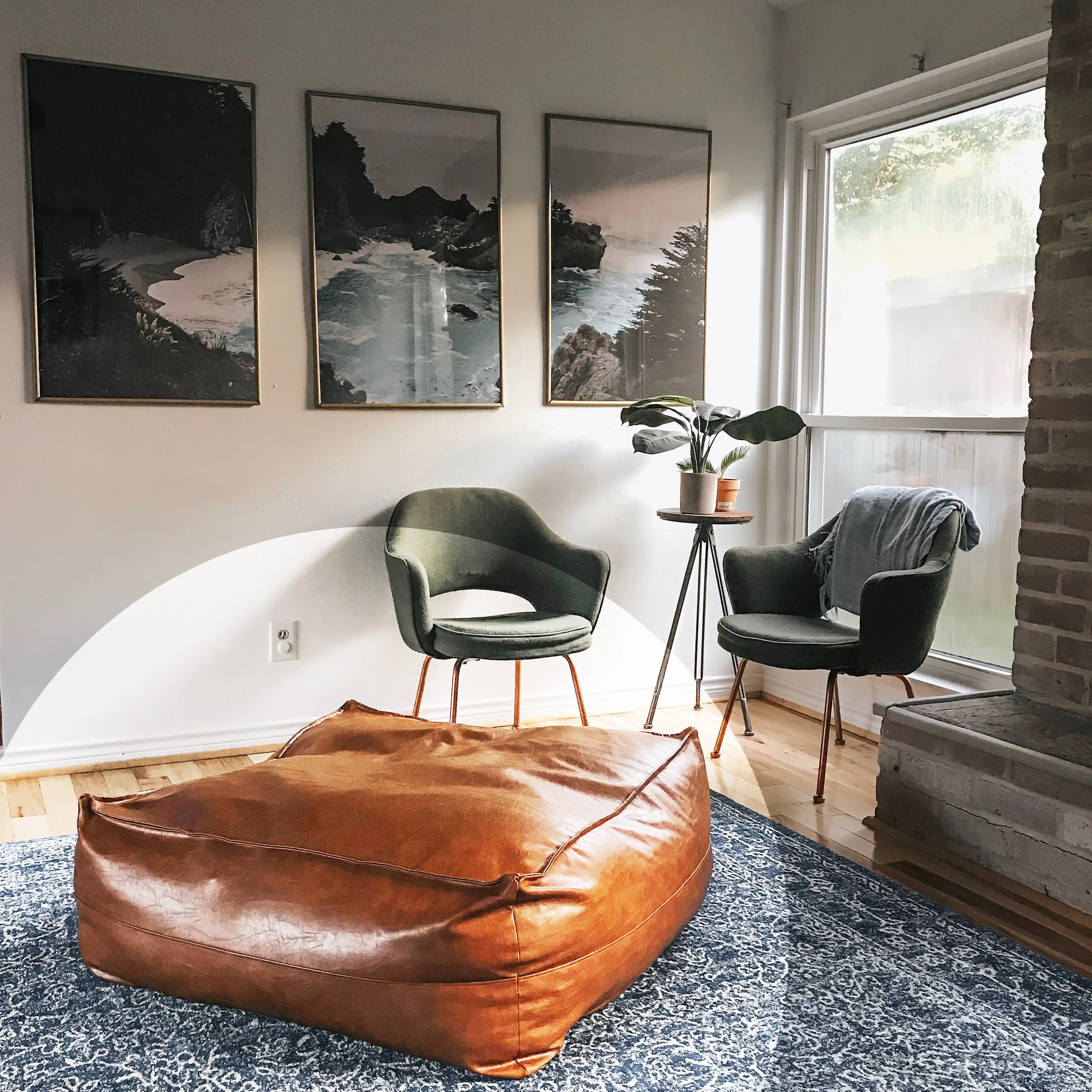 Stylish Poufs/Ottoman for Every Home, Vegan Leather, Handmade, Caramel, Unstuffed
