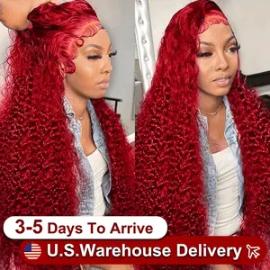 Hot Red Deep wave 13x6 Lace Front Human Hair Wigs Red 13x4 Lace Frontal Wig For Women Remy Hair Transparent Lace Wig 210%