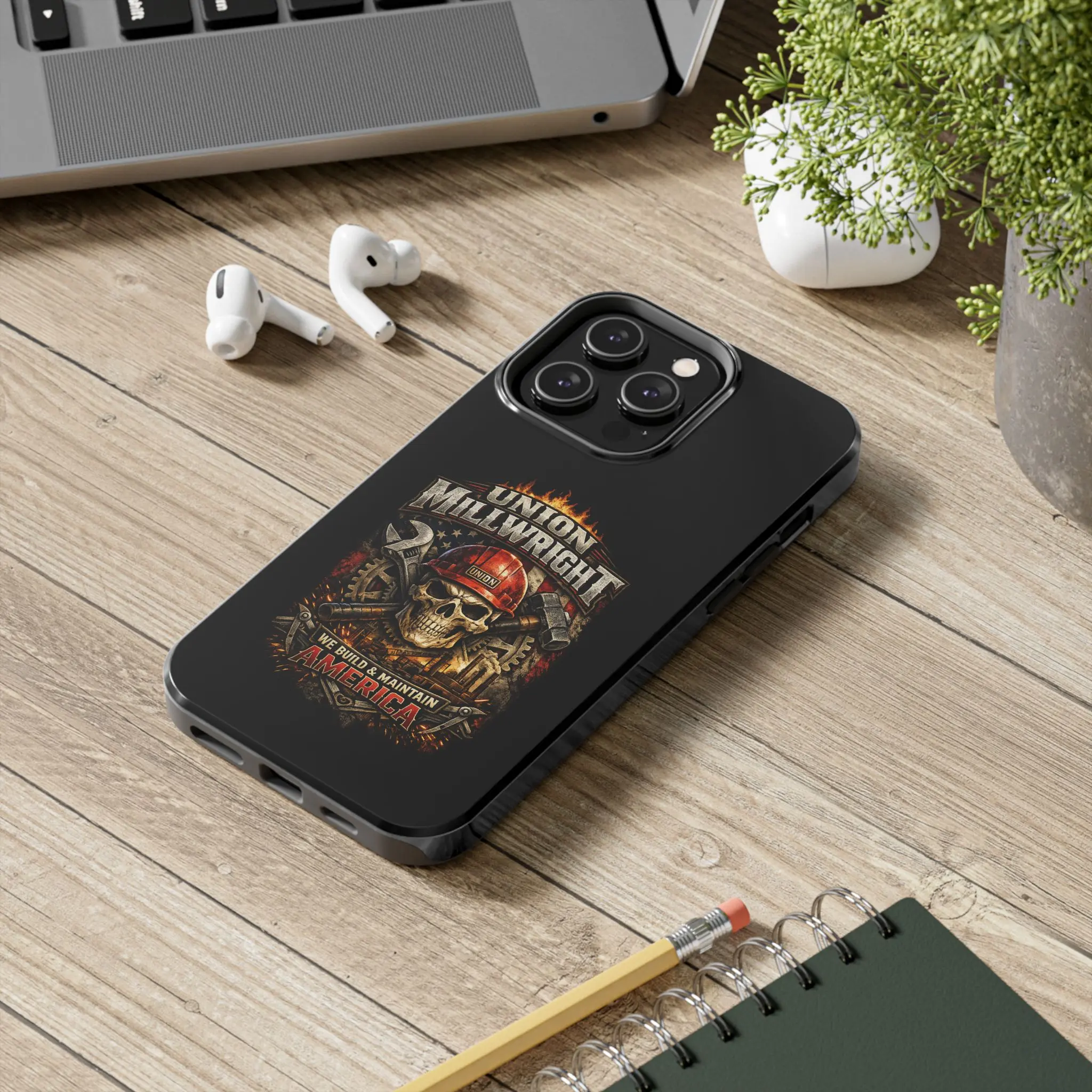 Union Millwright Tough Phone Case — "We Build & Maintain America" Skull Design Union Millwright Tough Phone Case — "We Build & Maintain America" Skull Design