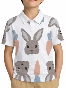 Easter Limited Rabbit Carrot Print Polo Shirt, Fun Kids' Casual Wear, Boys Daily, Slim-Fitting All Seasons, Graphic Printed Shirt