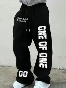 Men's American High Street Sweatpants, Loose Fit Wide Leg Cuffed Gothic Print, Hip Hop Fashion Pants, New Arrival Men's Clothing