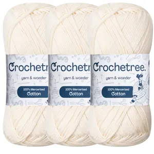 Crochetree Mercerized Cotton Yarn – 3 Pack | Fingering Weight 4-Ply for Crochet, Amigurumi & Knitting