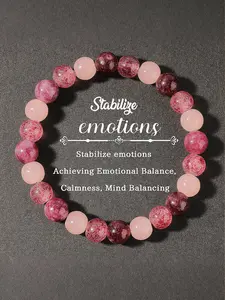 8mm Beaded Energy Bracelet, Unisex Garnet Strawberry Quartz Rose Quartz Love Stone Dainty Crystal Bracelet, Emotional Balance Bracelet, Spiritual Gift for Success & Love