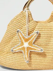 Handmade Beaded Ocean Style Vacation Element Starfish Pendant Leather Bag Charm, Perfect for Woven Bags and Baskets