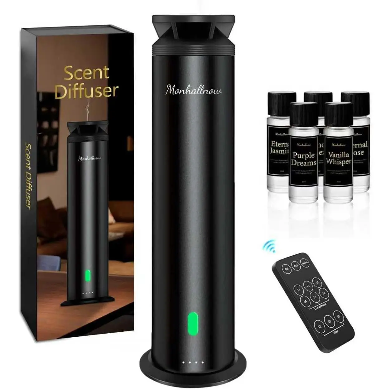 Waterless Scent Diffuser for Large Rooms – 1000 Sq Ft Coverage, Remote + 5 Oils Included| Home & Hotel Use