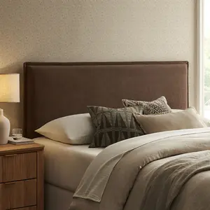 Camille Upholstered Linen Blend Queen Size Headboard in Cocoa