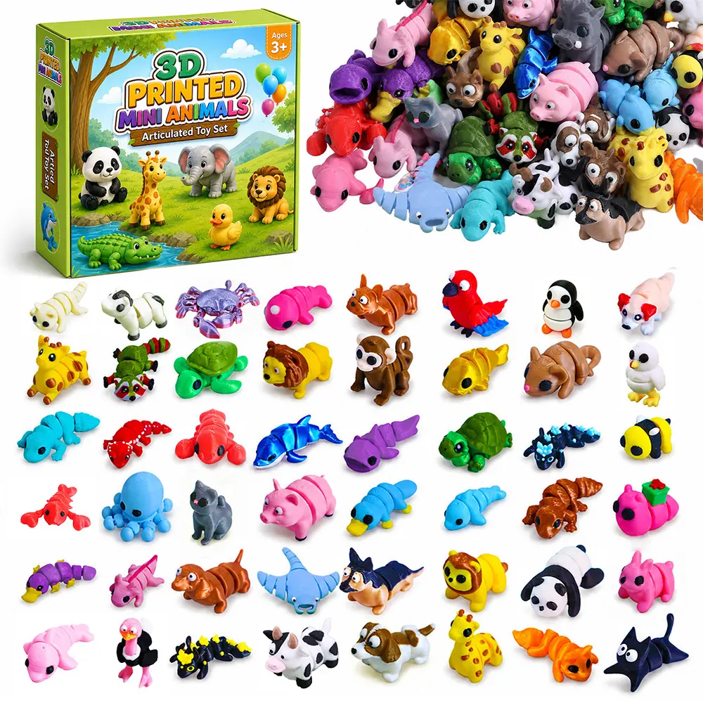 72 Pcs Articulated 3D-Printed Miniature Creature Ornament Set - Multicolor Assorted Micro-Model Figurines with Flexible Joints, Display Storage Box for Terrarium, Fairy Garden Decor