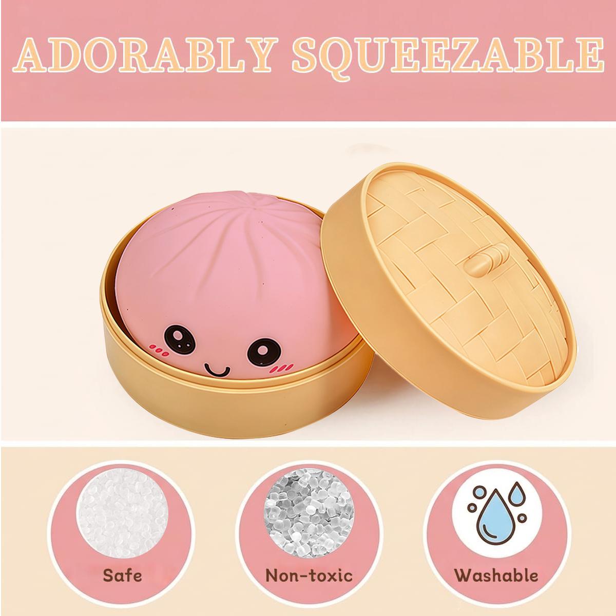 Giant Glitter Dumpling Squishy Toy, Mega Rainbow Soft Dough with Steamer Box, Kawaii Cute Anxiety Relief Fidget Toy for Adults, Sensory Stress Relief Squeeze Decompression Collectible, Desk Decor Gift for Her (White/Green/Pink/Brown)