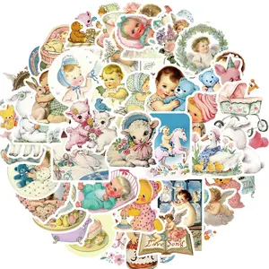 Vintage Baby Pattern Sticker, 50pcs/set Waterproof Self Adhesive Decor Paper, Decor Sticker for Water Bottle, Laptop, Phone Case, Scrapbooking, Ornaments