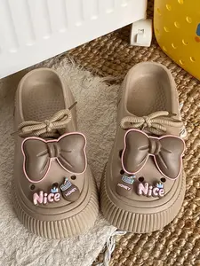 Women's Shoes with Cute Bow Flower, Summer Fashion Casual Thick Sole Slippers, Outdoor Trendy Sandals, Indoor Non-Slip Slip-On Shoes