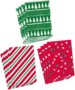 Medium Christmas Gift Boxes with Lids (12 Shirt Boxes, 3 Designs: Lights, Trees, Red and Green Stripes) for Christmas, Holiday Parties, Hostess Gifts
