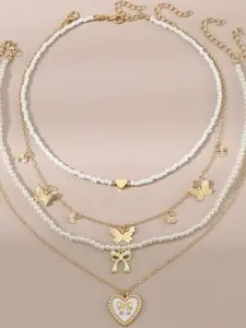 Butterfly Heart Enamel Layered Necklace Set, Unique Lightweight Sweet Style, Three-Layer Stackable Design, Butterfly/heart/knot Pendants, Perfect for Teens