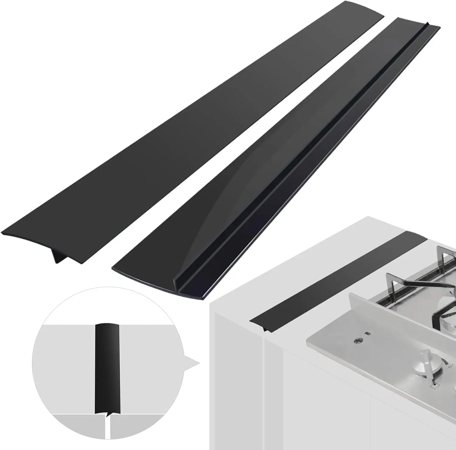 2 Pack Silicone Stove Counter Gap Covers, Heat Resistant Stove Gap Filler, 21 Inch Black Stove Guard for Counter, Easy to Clean