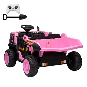 24V Two-Seater Electric Ride On Dump Truck for Kids, Equipped with Remote Control, Dump Bed, Shovel Tool, Music Player, LED Lights and Wheel Shock Absorption, Construction Toy Car for Ages 3+.