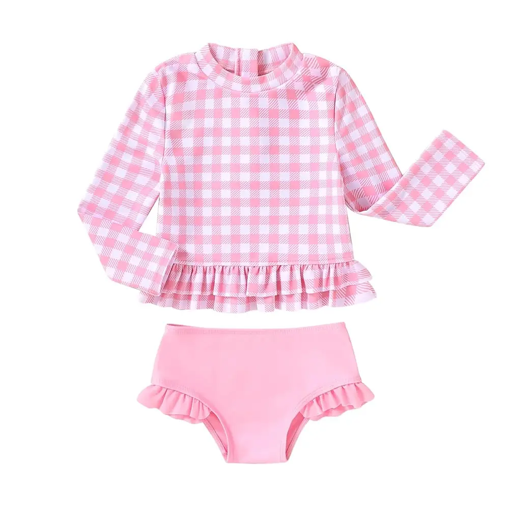 Baby Toddler Girls Swimsuits 2 Piece Long Sleeve Rash Guard Sun Production with Zipper