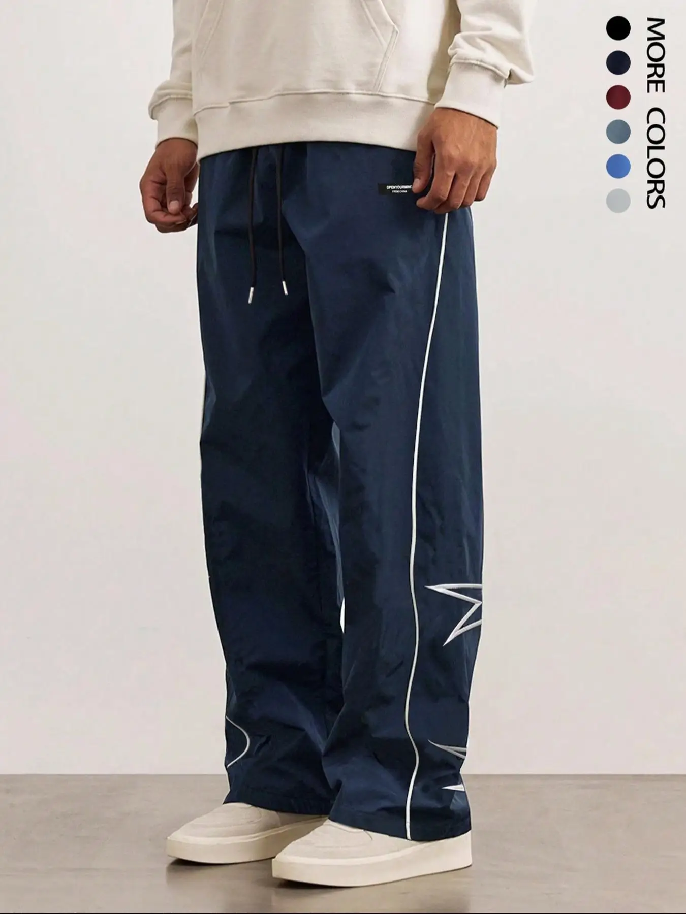 Men's Letter Patched Star Print Drawstring Waist Pants, Casual Comfy Pocket Straight Leg Trousers for Daily Wear, Fashion Men's Casual Comfy Loose Bot