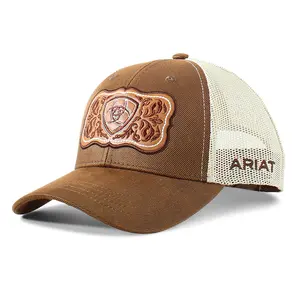 A300070002 Ariat Ladies Faux Leather Snap Back Cap w/Floral Logo - Brown