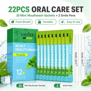 22-Piece Portable Oral Care Set with 20 Mint Mouthwash Sachets and 2 Smile Pens, Fresh Breath Travel Kit for Home, Office and On-the-Go Use