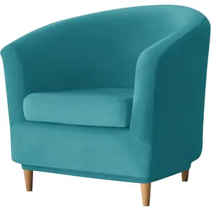 2 Piece Velvet Club Chair Slipcover Stretch Barrel Chair Covers Chair Cover Removable Couch Furniture Protector Arm Chair Cover for Living Room (Turqouise)