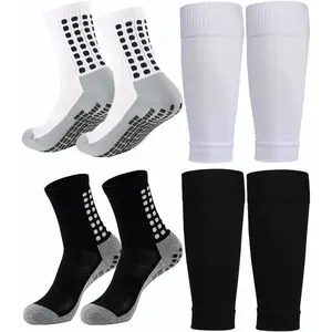 Soccer Grip Socks,Shin Guard Sleeves for Football Basketball for Men and Women Black/White One SizeGift