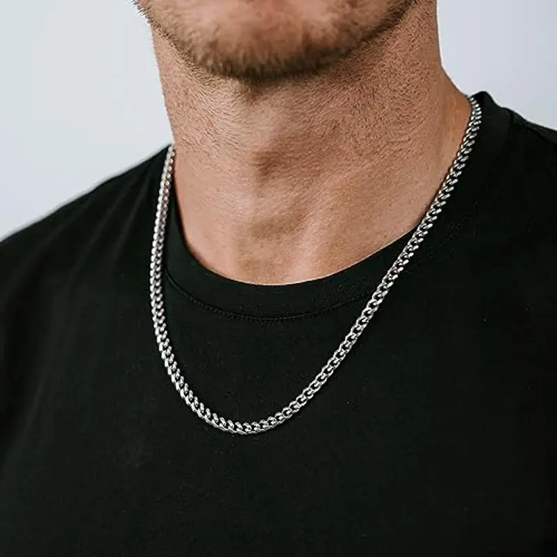 5mm Men's Steel Tone Cuban Chain,Stainless Steel Chain Necklace forMen and Women, 18/20/22/24/26Inch Gift Necklace