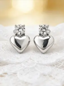 1pair 0.8 Carat Stainless Steel Round Cut Synthetic Moissanite Heart Stud Earrings, It Makes A Wonderful Gift for Men and Women, Combining Elegance with Allure
