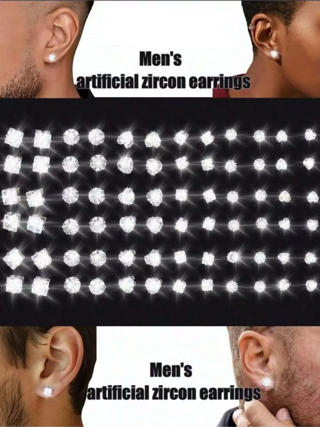 24-72pcs/Set Minimalist Punk Geometric Circle, Square, Heart Zirconia Studs Earrings For Men, Punk Style Earrings, Party, Festival, Vacation, Music Event, Couple, Date, Gift, Casual Wear Stud Earring Jewelry