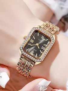 Rectangular Steel Band Women's Watch, Elegant Quartz Watch, Vintage Minimalist Style with Classic Numeric Markers, Perfect for Daily and Formal Wear