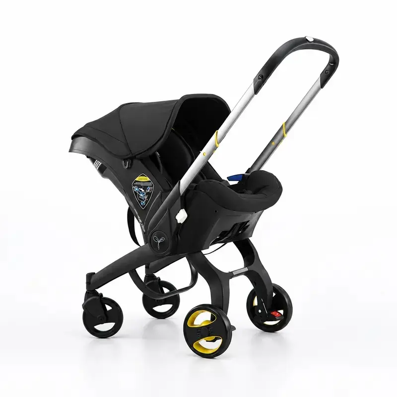 Foldable Bassinet Pram Stroller for Newborn Baby - 4-Wheeled Compact Stable Unisex Child-Safe Travel System, Seconds-Convertible Seat, Quick Brake, Easy-Fold Buggy (No Latch Base, No Chest Clip), Reversible Lightweight Everyday outdoor use 2-way push