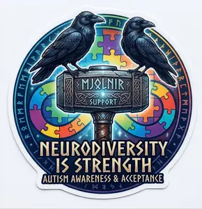 Autism Hammer Ravens Helmet Window Decal Neurodiversity Is Strength Autism Awareness 2-23" Regular Reflective Vinyl UV Protected
