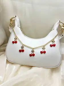 Cute Cherry Bag Chain with Bow Pendant, Chain Style Purse Decoration, Iron Alloy Material, DIY Accessory