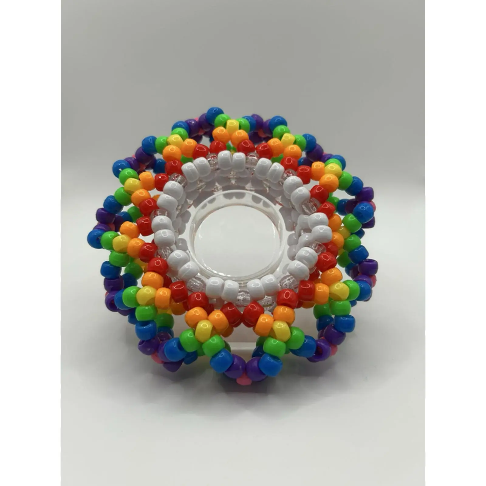 Rainbow and White 3D Kandi Cuff - Colorful Beaded Design for Stylish Accessory