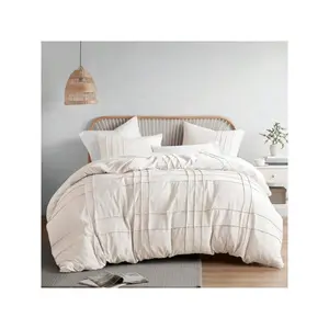 Soft Washed Pleated Comforter Set, Pintuck Pleated Farmhouse Bedding Sets, All Season Lightweight, Cotton-Like Softness Pre-Washed Microfiber Bed Set