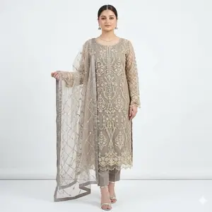 Indian Womenswear Summer Outfit with Lace Detail and Light-Colored Fabric, Comfortable Design for Casual Occasions