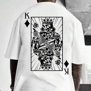 Unisex Men's Playing Card Print Round Neck Tee, Regular Fit Short Sleeve Crew Neck T-Shirt for Summer, Casual Streetwear Fashion Men's Top for Daily Wear