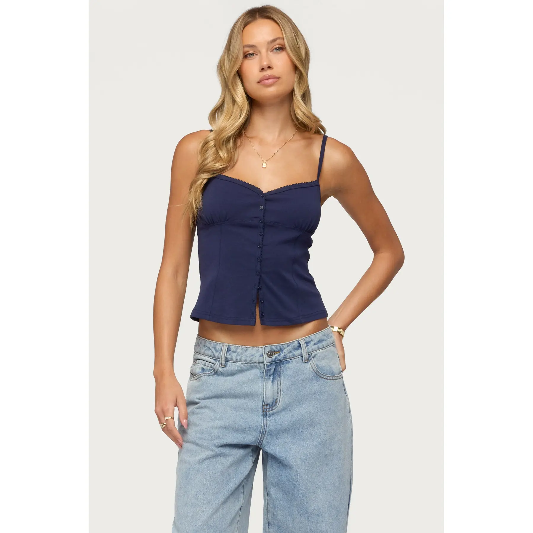 Delia Sweetheart Button Up Tank Top