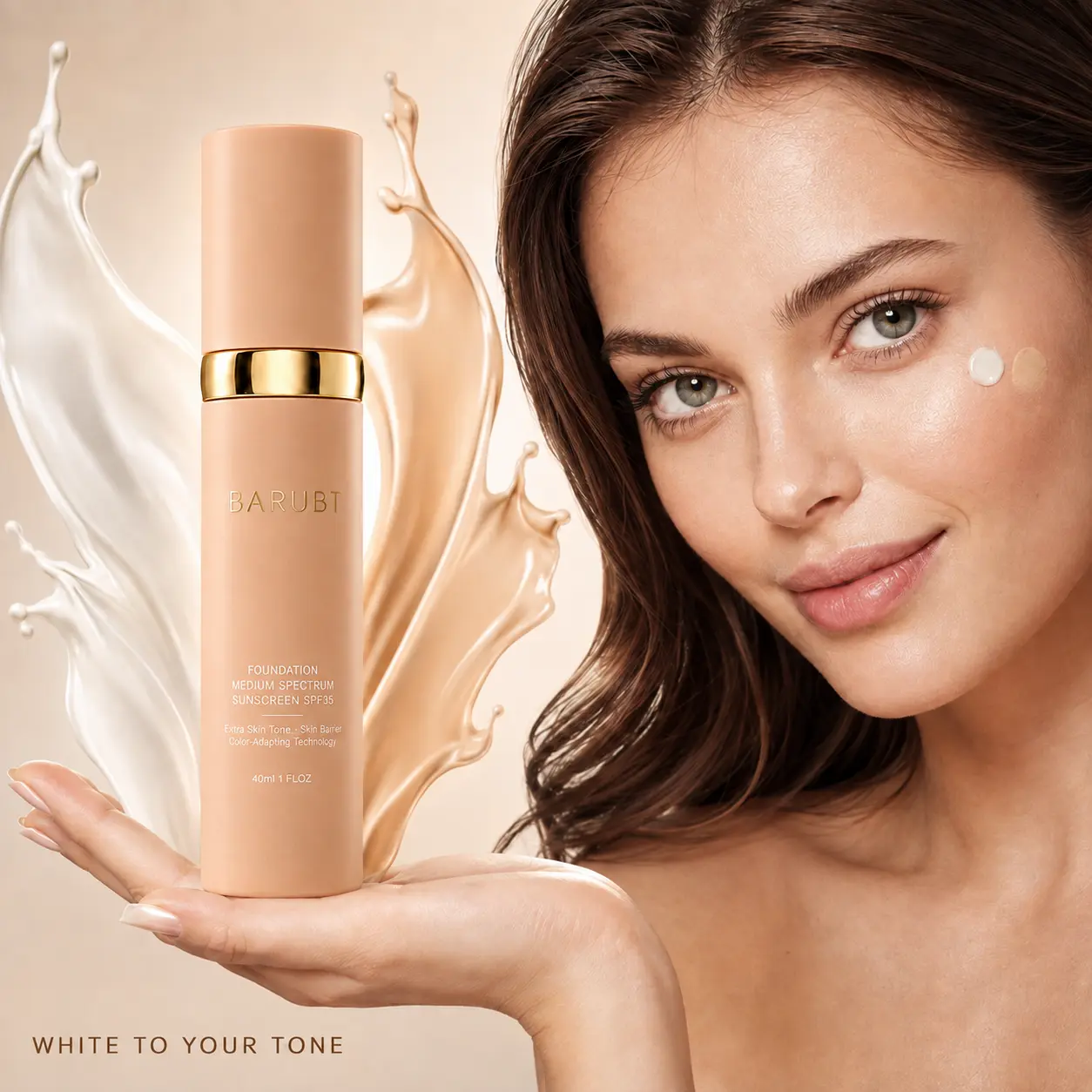 BARUBT 4-in-1 Color Changing Foundation – Starts White, Blends to Match Your Skin Tone, Lightweight Buildable Coverage & Natural Finish