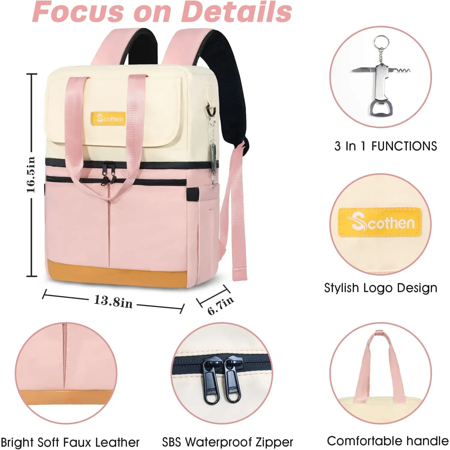 Stylish Insulated Backpack Cooler with Double Decker & 12 Ice Packs - Keeps 36 Scothen Backpack Cooler with Double Decker & 12 Ice Packs  main image 4