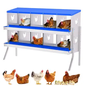 Chicken Nesting Boxes 10 Holes Galvanized Steel Rustproof Egg Laying Box with Egg Collection Systems&legs, Hen Eggs Laying Box, Ventilated/Easy to Install, for Chicken House/Duck House/Hen,Blue