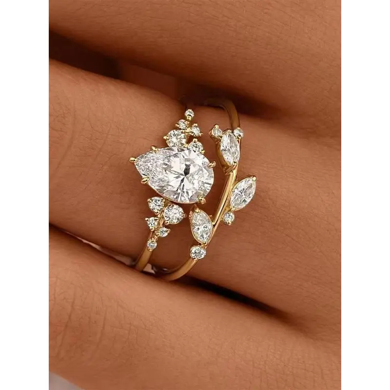 Elegant Vintage Brass Rhinestone Promise & Fashion Engagement Ring Set - 2026 Trendy Costume Jewelry, Wedding Gift for Wives, Exquisite Fashion Accessory, Fashion Engagement Rings